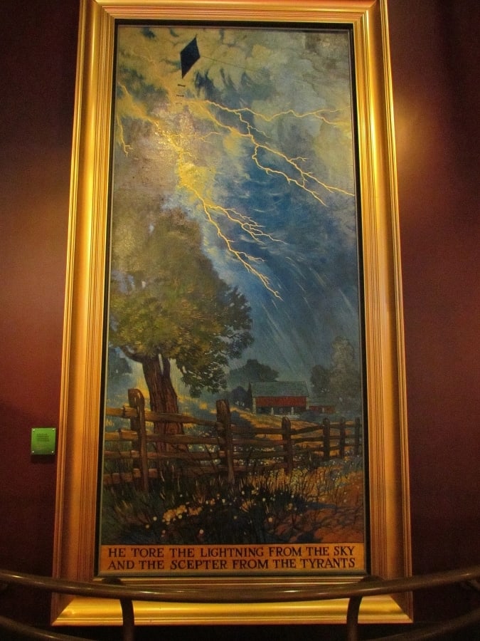 Painting depicting Franklin's kite in electric storm.