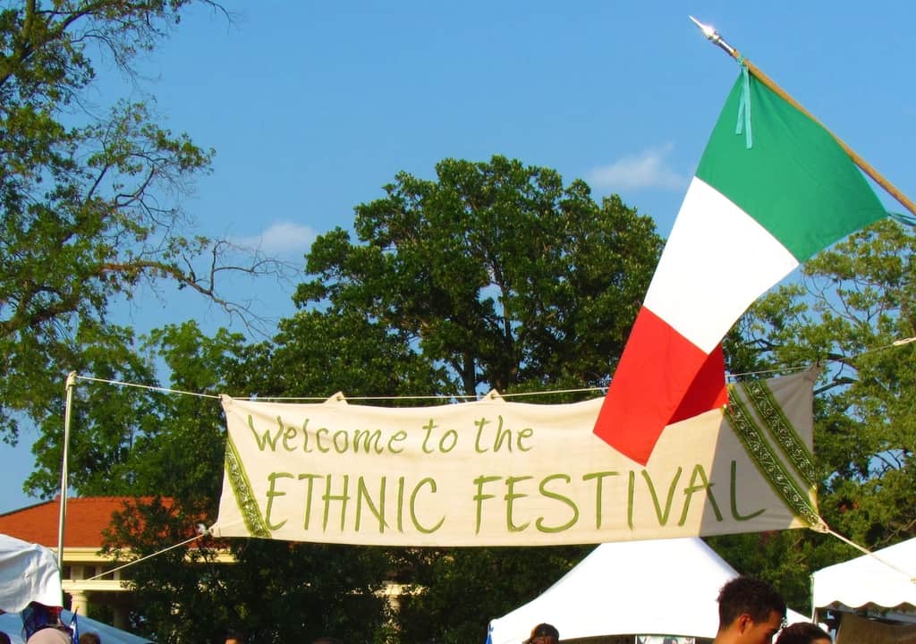 The welcome sign at the entrance to the Kansas City Ethnic Festival.