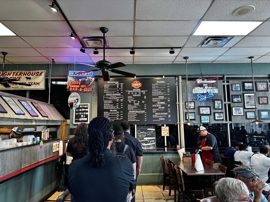 Crowds and barbecue collide during dinner time at Joe's KC BBQ.